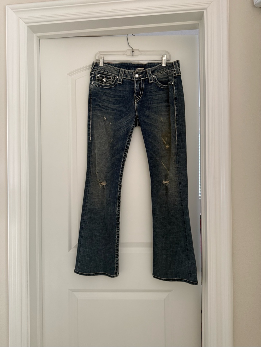 Dark Wash Women's Bootcut Jeans - Distressed Denim